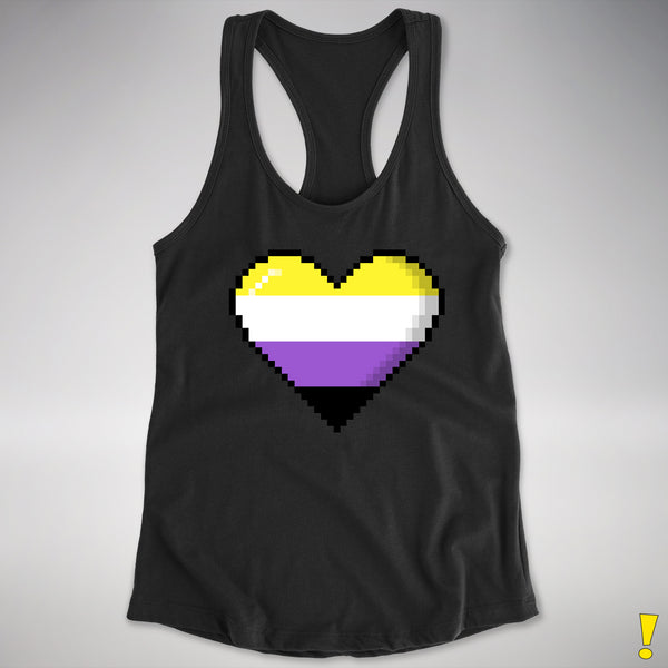 Nonbinary Pride 8-Bit Pixel Heart Racerback Tank - Black